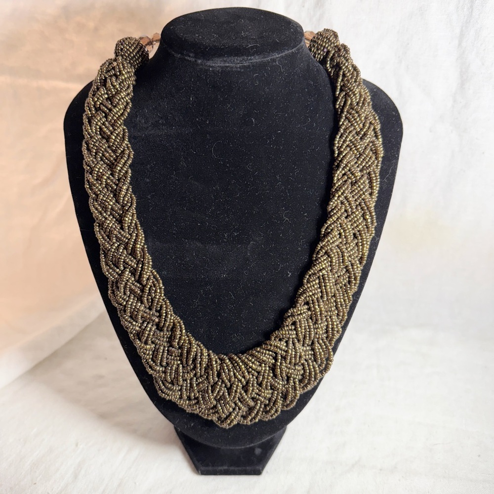 Elegant Braided Bronze Seed bead Necklace